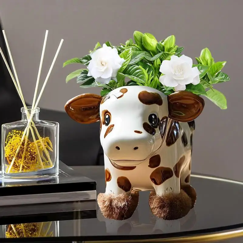 2024 New Plateau Yak Resin Flowerpot Creative Plateau Yak Succulent Vase Highland Cow Planter Pot Resin Flowerpot Planter