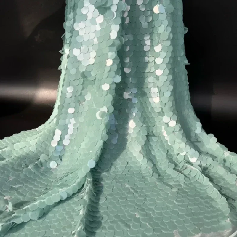 Sequin Fabric Matte Light Green Performance Wedding Dress Decoration Wholesale Cloth Apparel Diy Sewing Material