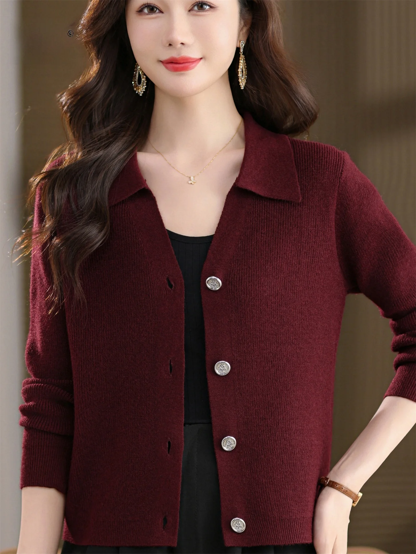 

Модный вязаный открытый кардиган, свободный крой, свитер с отложным воротником для молодых мам среднего возраста и ли, дышащий повседневный...