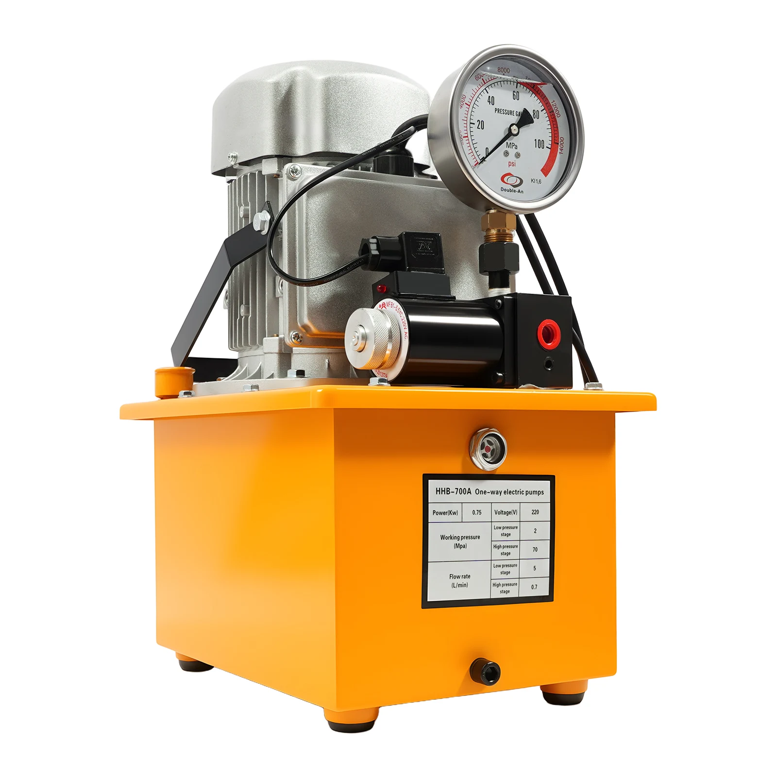 

Электрический гидравлический насос 1400 об/мин, приводной гидравлический насос 750 Вт, 2-70 МПа, ручной клапан одностороннего действия, электрический приводной гидравлический насос