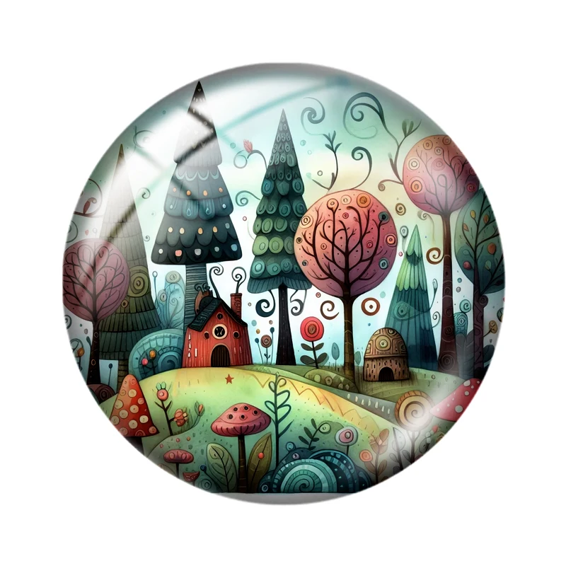 Whimsical Trees 10pcs 12mm/16mm/18mm/30mm Round Photo Glass Cabochon 25mm Demo Flat Back Making findings