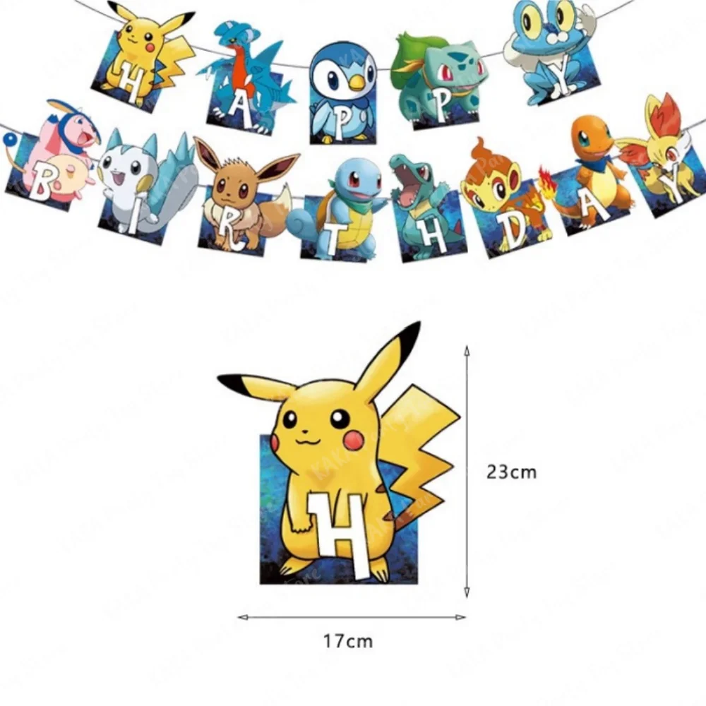 Pokemon Birthday Banner Pikachu Theme Bunting Happy Birthday Flags Decorations Hanging Banner Baby Shower Events Party Supplies