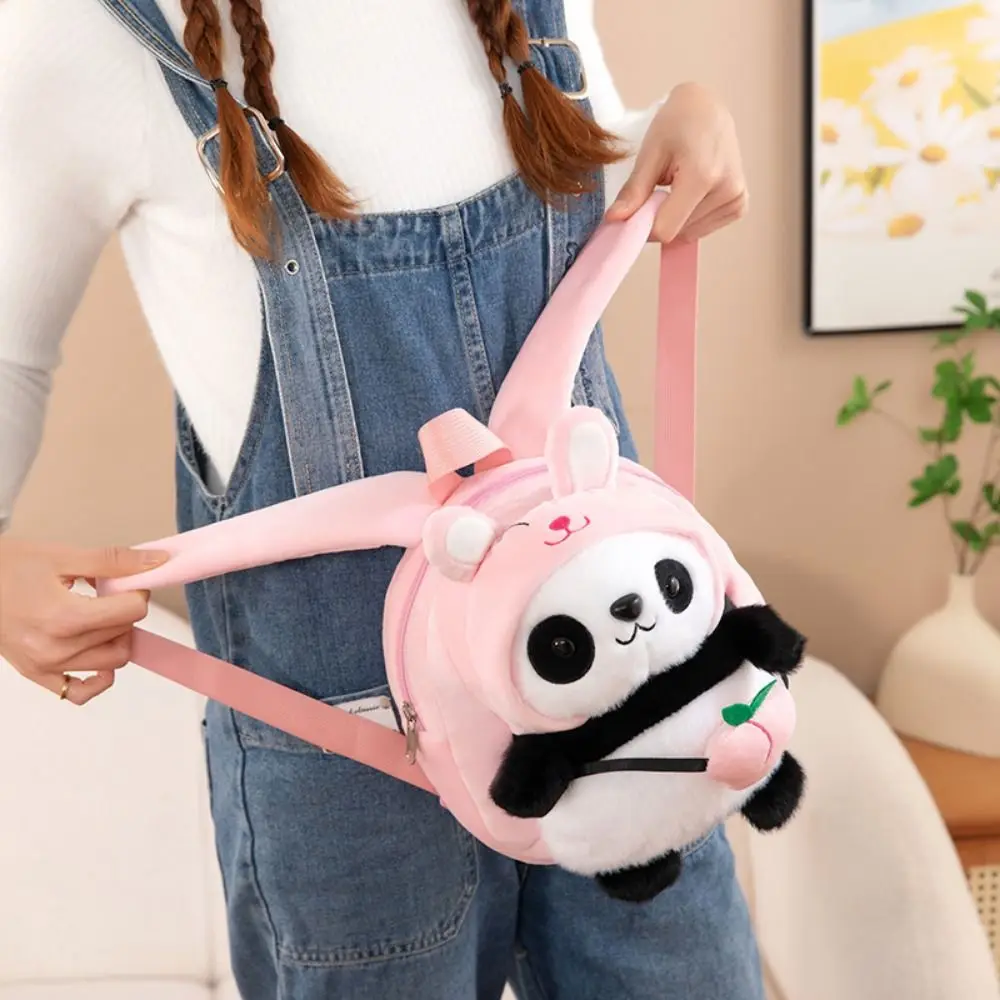 Mochila de felpa de Panda de gran capacidad, bolsa de aguacate de Panda relleno de viñetas de animales, bolsa de felpa de Panda de gran capacidad de algodón