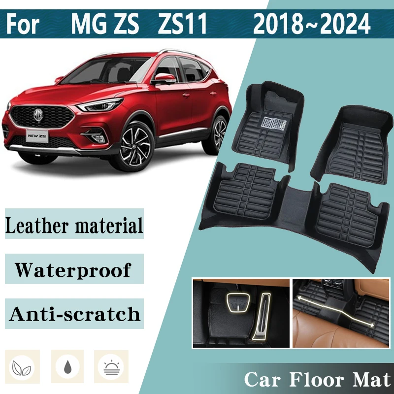 LHD Car Floor Mats for MG ZS MGZS ZS11 EV ZST 2018~2024 Auto Leather Foot Inner Liner Carpet Pads Custom Rug Car Accessories Mat