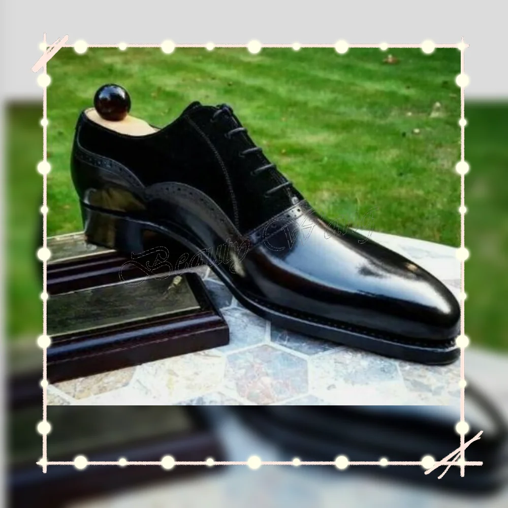 

Black Patent Leather Men Dress Shoes Pumps Lace up Decor Men's Shoes Gentlemen Slip on Party Shoes Big Size 47 Sprig Autumn