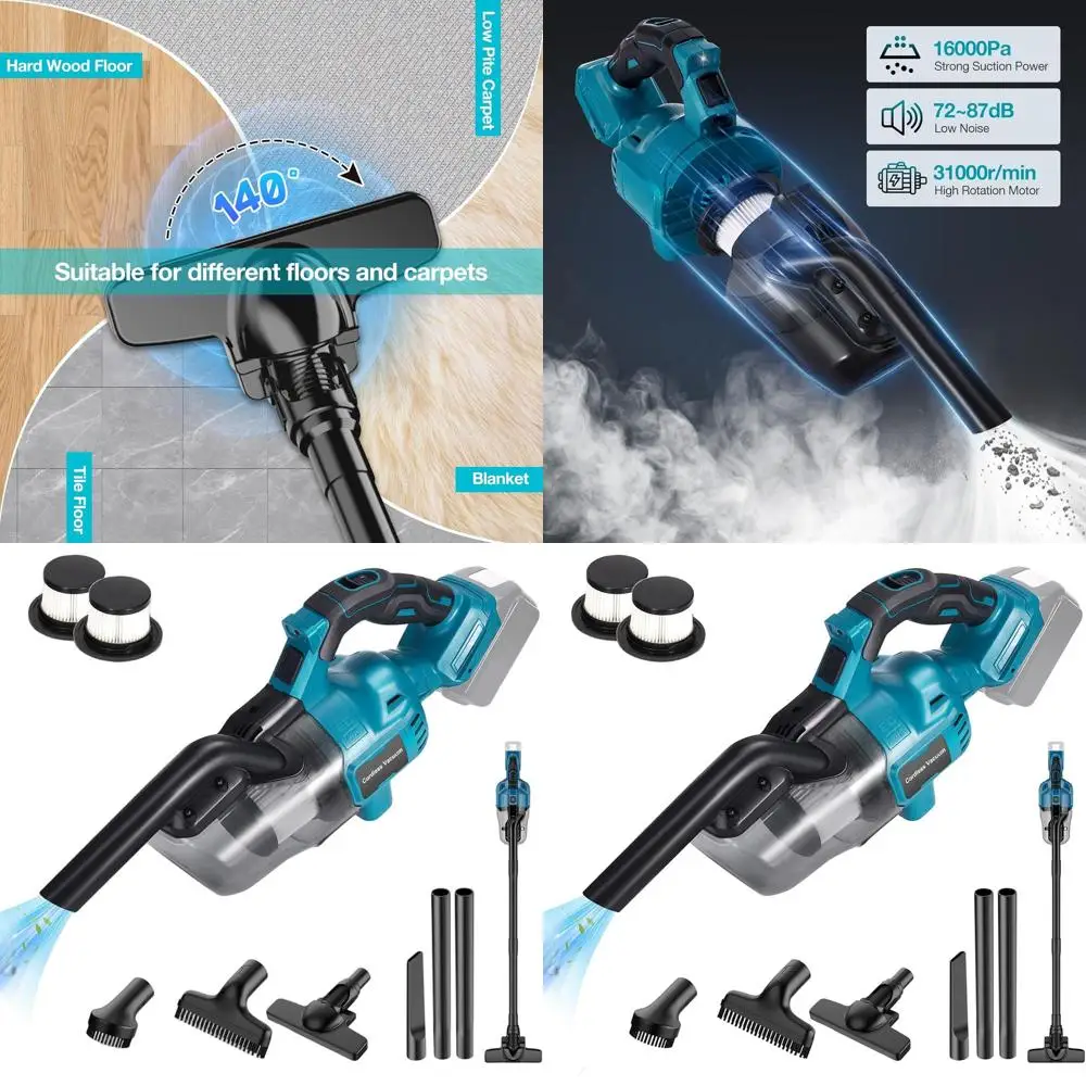 

18V Cordless Vacuum, Portable Wireless Cleaner with 4 Nozzles, 2 HEPA Filters, Lightweight for Home and Car (Battery Not Include