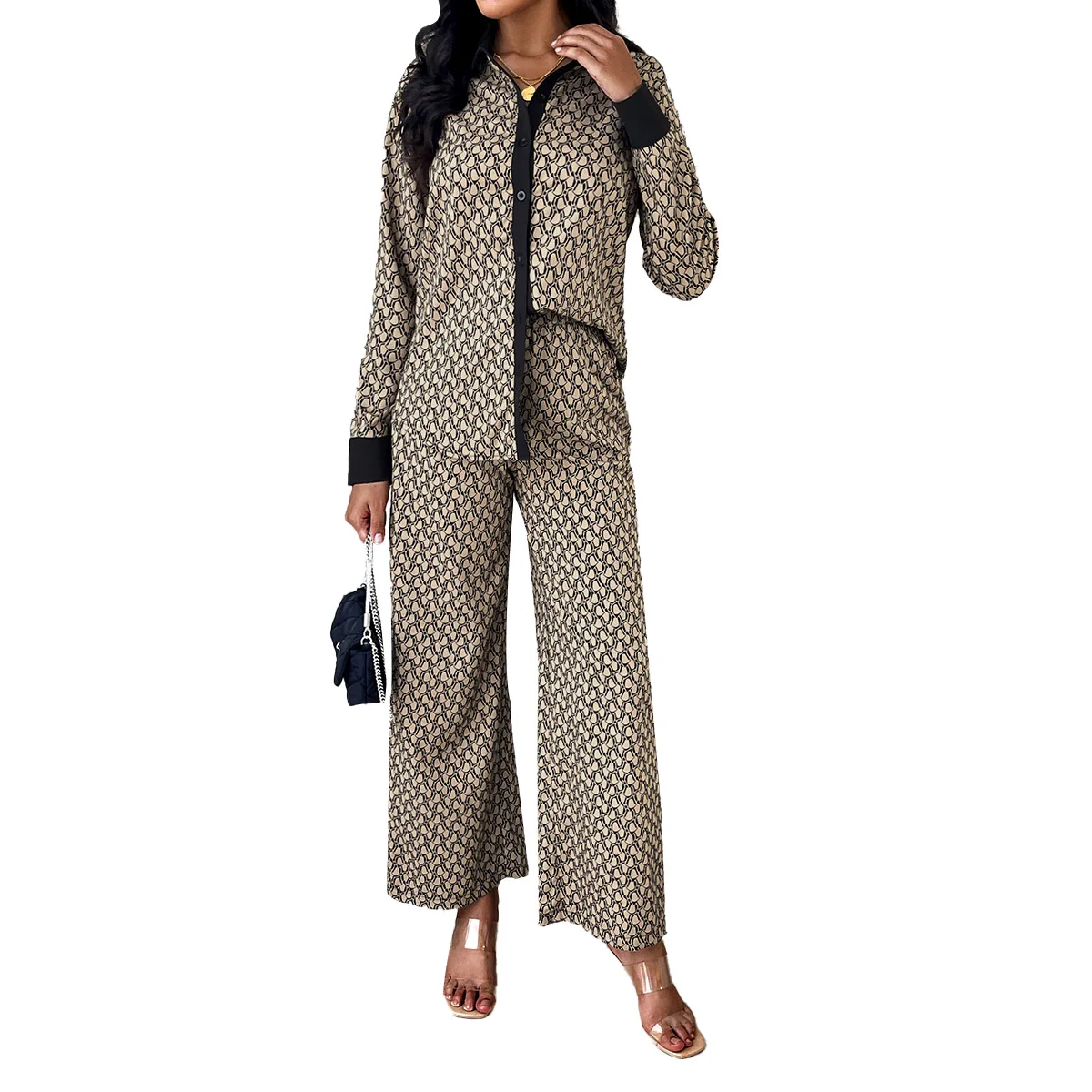 Women's 2023 Autumn and Winter Temperament Casual Suit Long-sleeved Shirt Loose Wide-leg Pants Trousers Two-piece Set