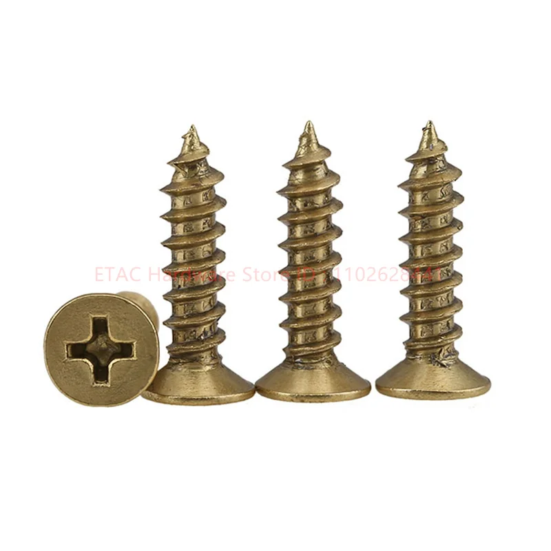YB846  M3 M3.5 - M6 Pure Solid Copper Brass Flat Countersunk Head Cross Phillips Head Self Tapping Wood Screws Fast Drive Screws