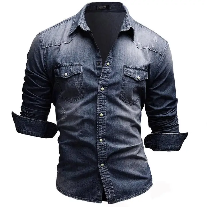 Fashion 2023 Autumn Men Denim Tshirt Mens Long Sleeve Soft Cotton Slim Jeans T-Shirts Male Cowboy Tops Tees