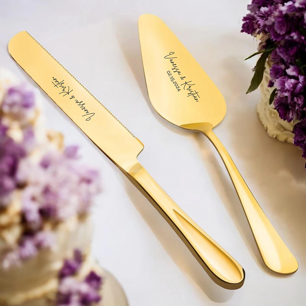 

Personalized Wedding Cake Cutter Server Stainless Steel Custom Knife Spatula Set Party Cake Decoration Supplies