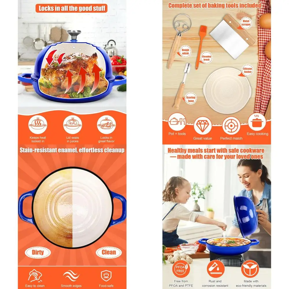 

Чугунная эмалированная жаровня для выпечки хлеба на закваске - 5 кварт, с принадлежностями для выпечки