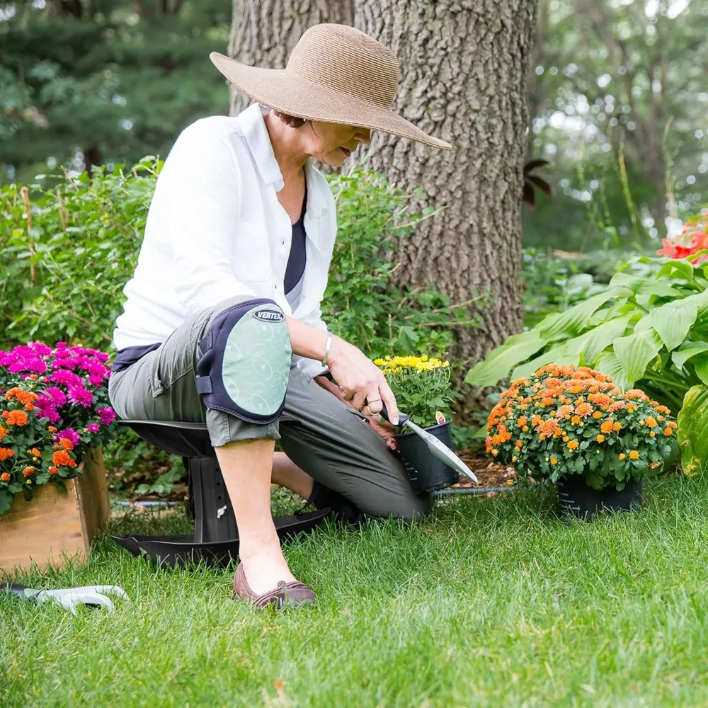 Kursi Taman Premium dengan Bantal, Penutup & Kantong - Kursi Kerja yang Dapat Disesuaikan untuk Menyiangi, Menanam & Lainnya