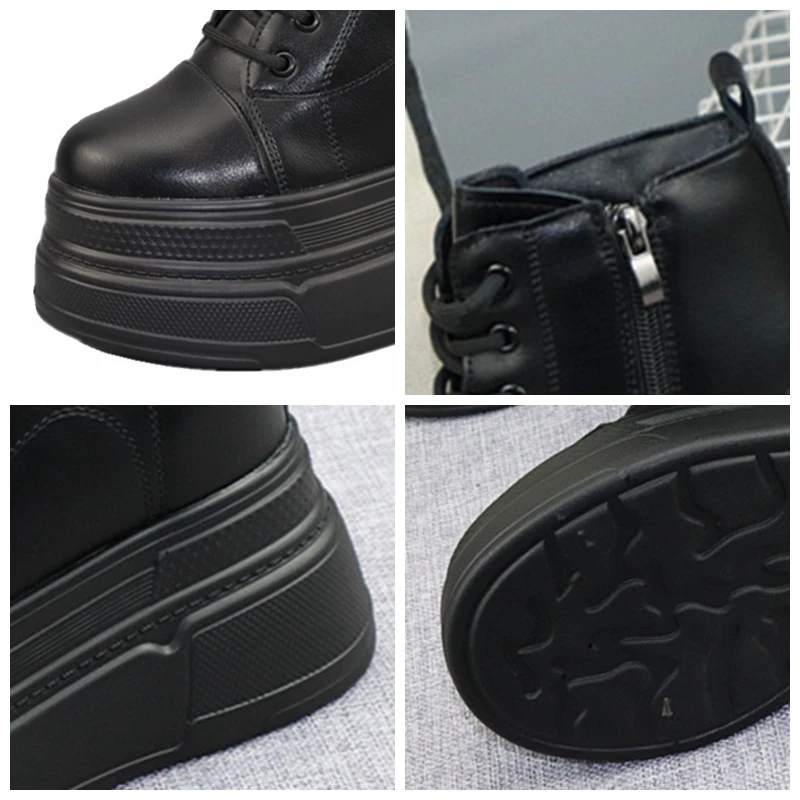 Fujin 14cm 12cm 10cm Genuine Leather Super Thick Sole Platform Wedge Hidden Heel Boots Shoes ZIP Boots Ankle Booties 2024 - Image 3