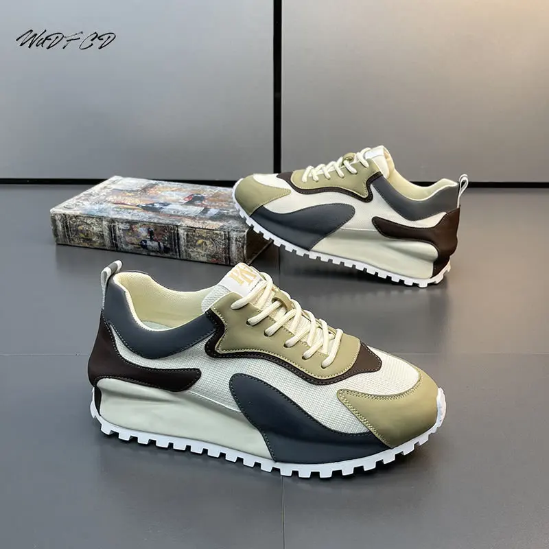 Chunky-マイクロファイバーソール,ファッショナブルなメンズスニーカー,カジュアル,通気性のあるメッシュ,内部プラットフォームを備えた通気性のある靴