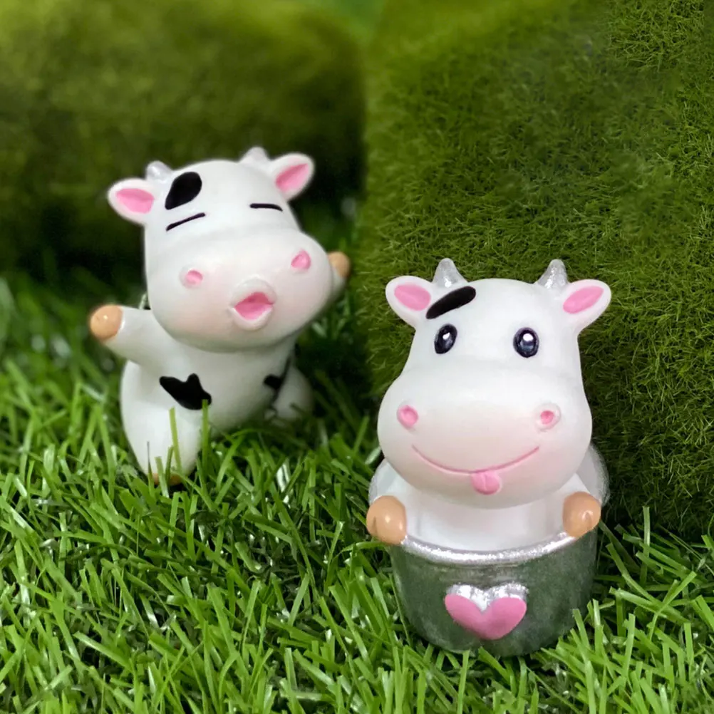 

8pcs Miniature Cow Figurines Resin Decorations Small Farm Animals Lawn Garden Micro Landscaping Crafts Cartoon Statues