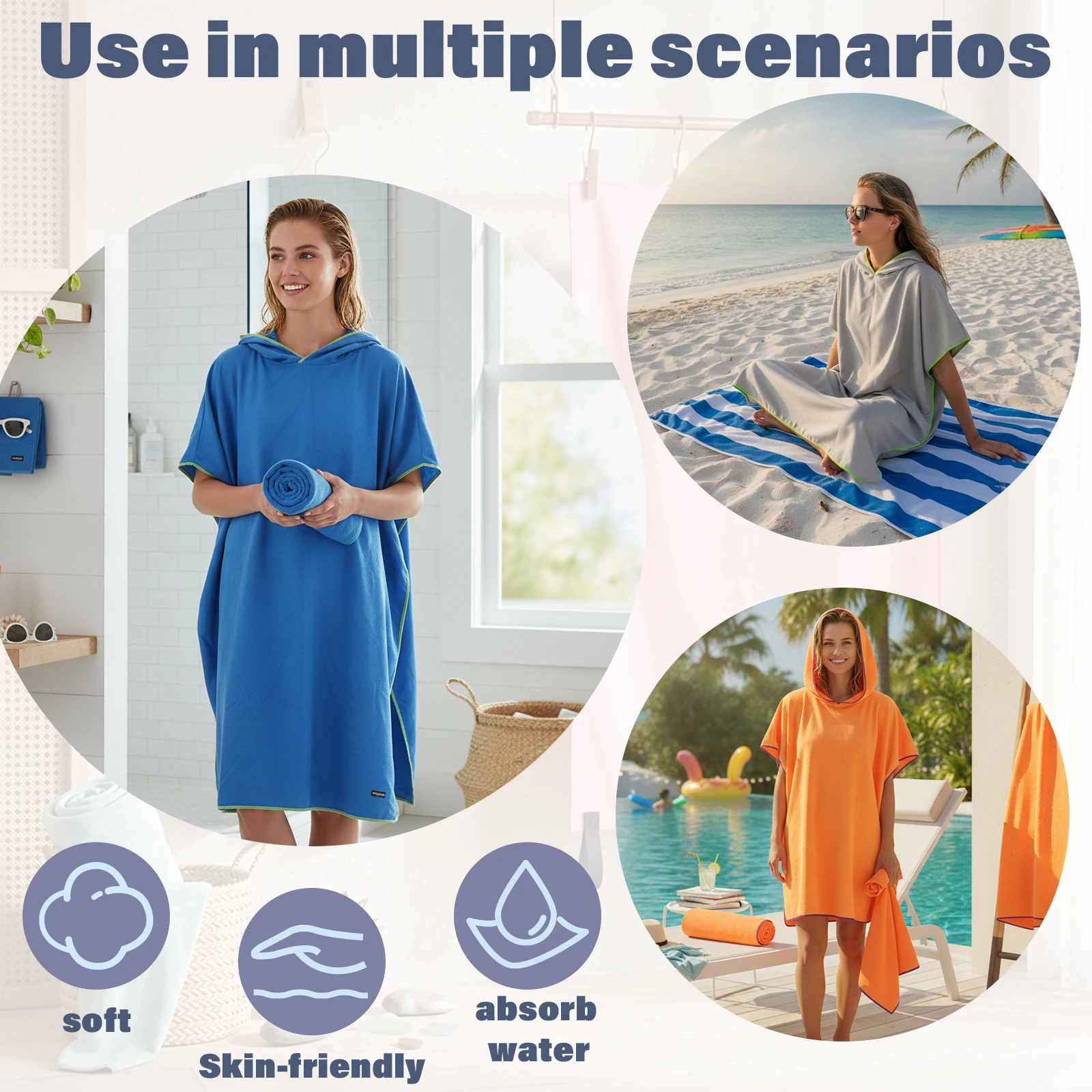 plus Size Quick-Dry Hooded Beach Towel Changing Cape High Absorbency Swim Surf Robe for Easy Carry And Quick Drying