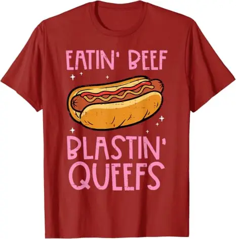 Hotdog Eatin Beef Blastin Queefs Ungeheuerliches T-Shirt für Männer und Frauen Y2k Familien-Matching Sarcastic Saying Tee Hot Dog Foodie Bekleidung – Detail 5