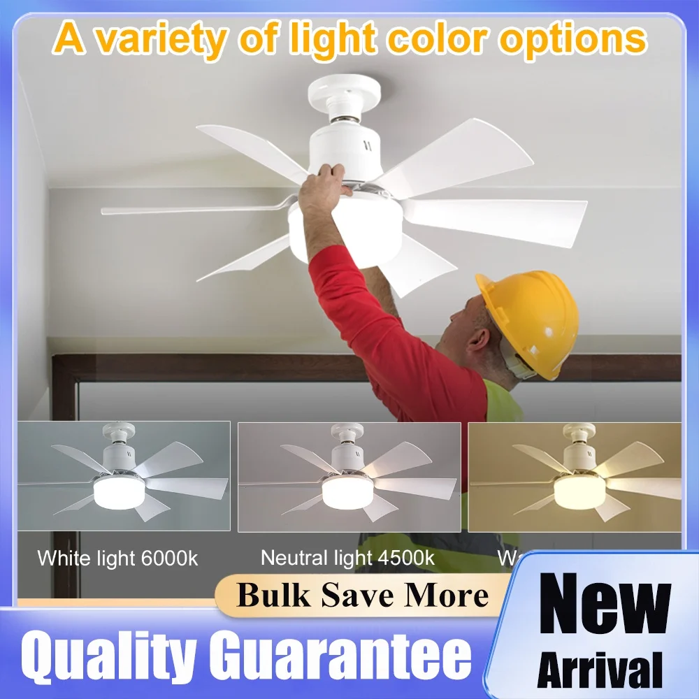 Socket Fan Light with Remote Screw in Ceiling Fan in Light Socket with Extender & 6 Blades Ceiling Fan for Bedroom Living Room