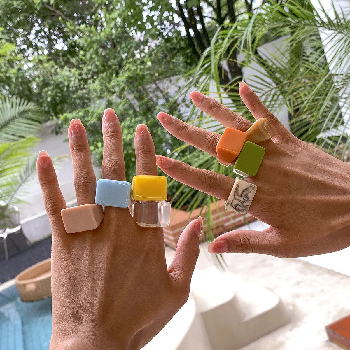 Sommer süße Candy Farbe breite Knuckle Ring transparent mehrfarbig Kunststoff geometrische Ringe wasserdicht trendige Schmuck 2026 neu