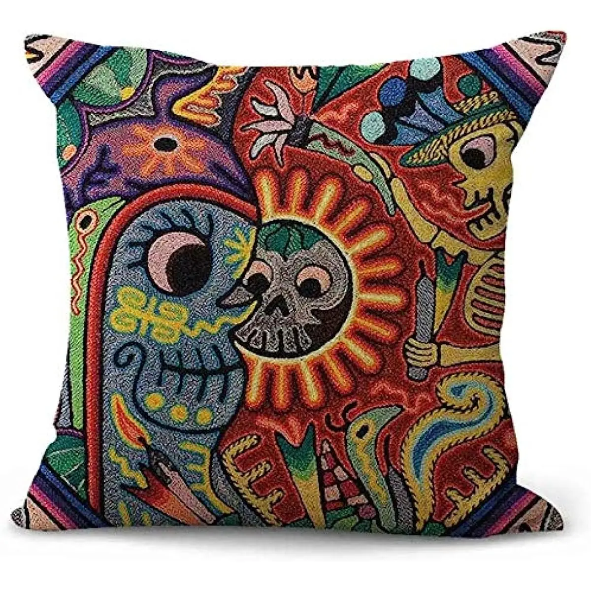 Fundas de almohada decorativas Huichol mejicano, funda de almohada colorida Hippie, decoración del hogar, cuadrada, suave, sofá cama, 40x40cm