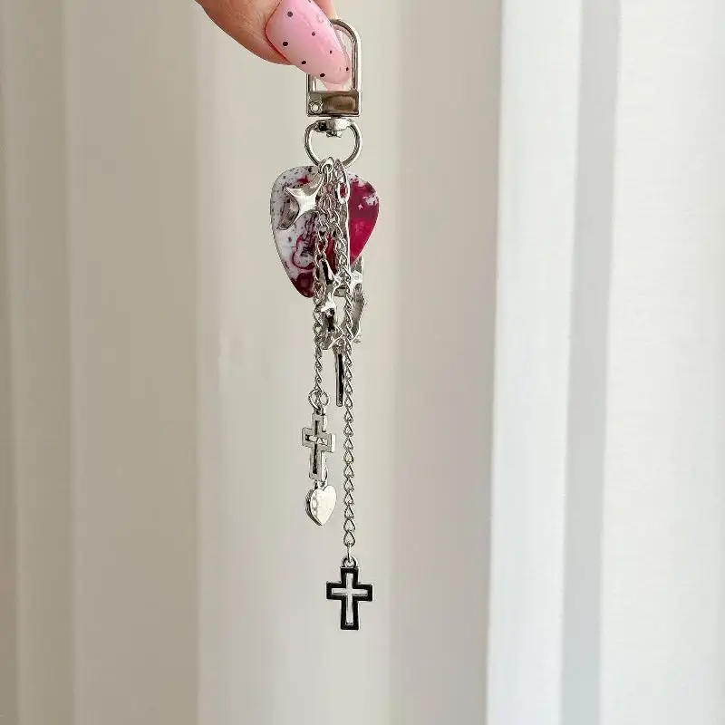 Schlüsselanhänger, minimalistisches Herz-Kreuz-Design, Punk-Stil, Metallanhänger für Tasche, Handtasche, Handyband, leichtes Geschenk. – Detail 4