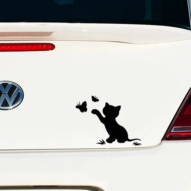 

Cute Cat Catching Butterfly Waterproof Vinyl Sticker for Motorcycle Car Bumper Window Laptop