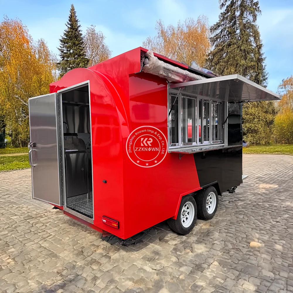 สัมปทานรถบรรทุกอาหารรถเข็นสุนัขร้อนมือถืออุปกรณ์ครบครัน Street Mobile Kitchen Catering Trailer รถพ่วงรถบรรทุกอาหาร