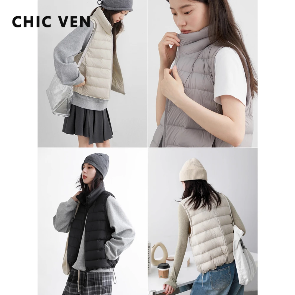 Chique ven novas mulheres para baixo casacos sem mangas leve 90 pato branco para baixo gola alta feminino para baixo colete outono inverno 2025