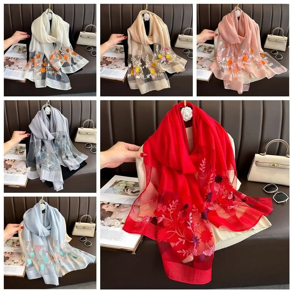 

New Silk-like Simulated Silk Scarf Embroidery Elegant Shawls Sunscreen Scarf Women