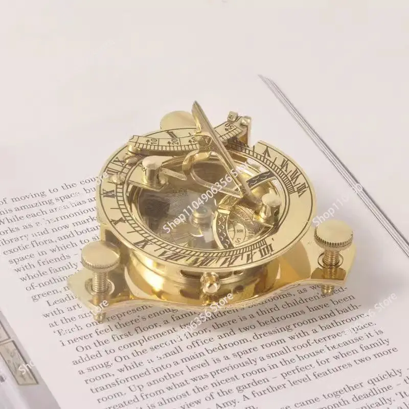 Brass sundial compass decorative ornament outdoor mini compass shooting props study accessories
