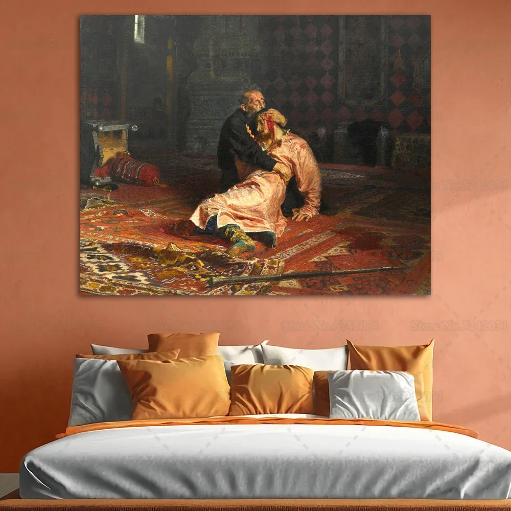 Ivan The Terrible and His Son Ivan Poster Ilya Repin Tsar of Russia Canvas Painting Wall Art Decor