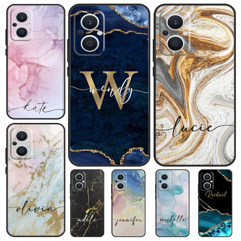 Personalised marble initials name Funda For OPPO Reno 8T 2Z 4Z 5Z 10 4 5 6 7 8 Lite OPPO Find X2 X3 Neo X6 Pro X5 Lite Case