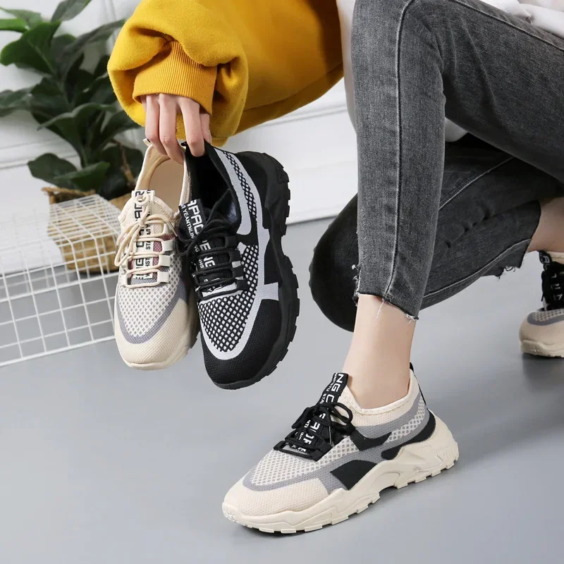 2024 New Women's Sneakers Breathable Platform Shoes Lightweight Running Shoes Fly Woven Mesh Womens Casual Shoes Tenis De Mujer