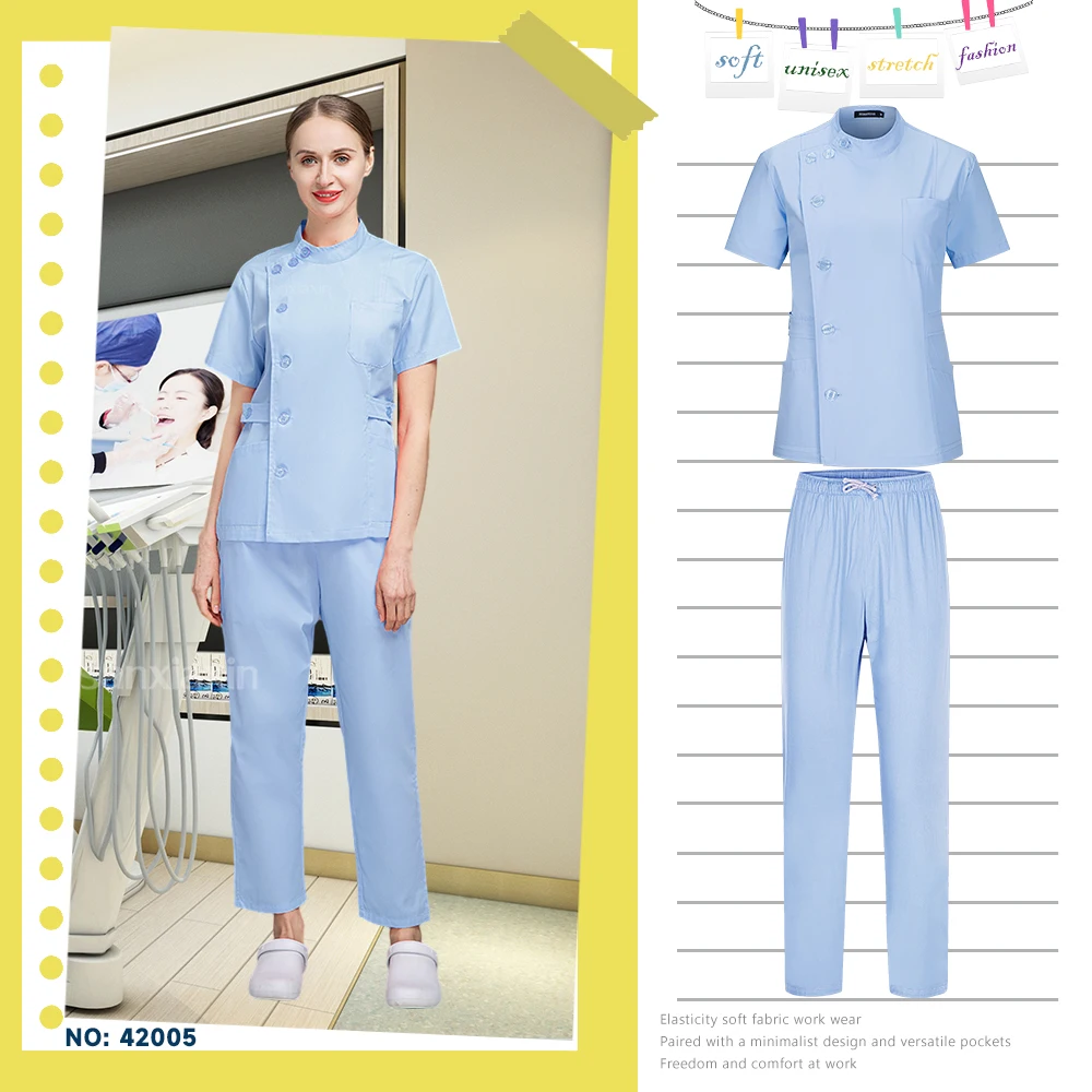 White Short Scrubs Top 3 Pockets Pants Medical Nurse Uniform Lab Coat Straight Leg Trousers Doctor Uniform for Women Spa Outwear