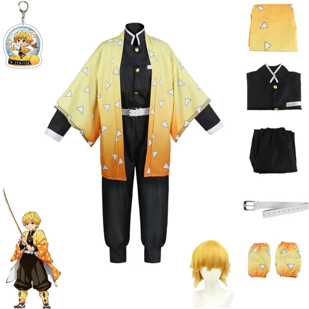 

Anime Agatsuma Zenitsu Cosplay Costume Kimono Halloween Clothes Party Uniform Wig Women Kids Cosplay Costume Women