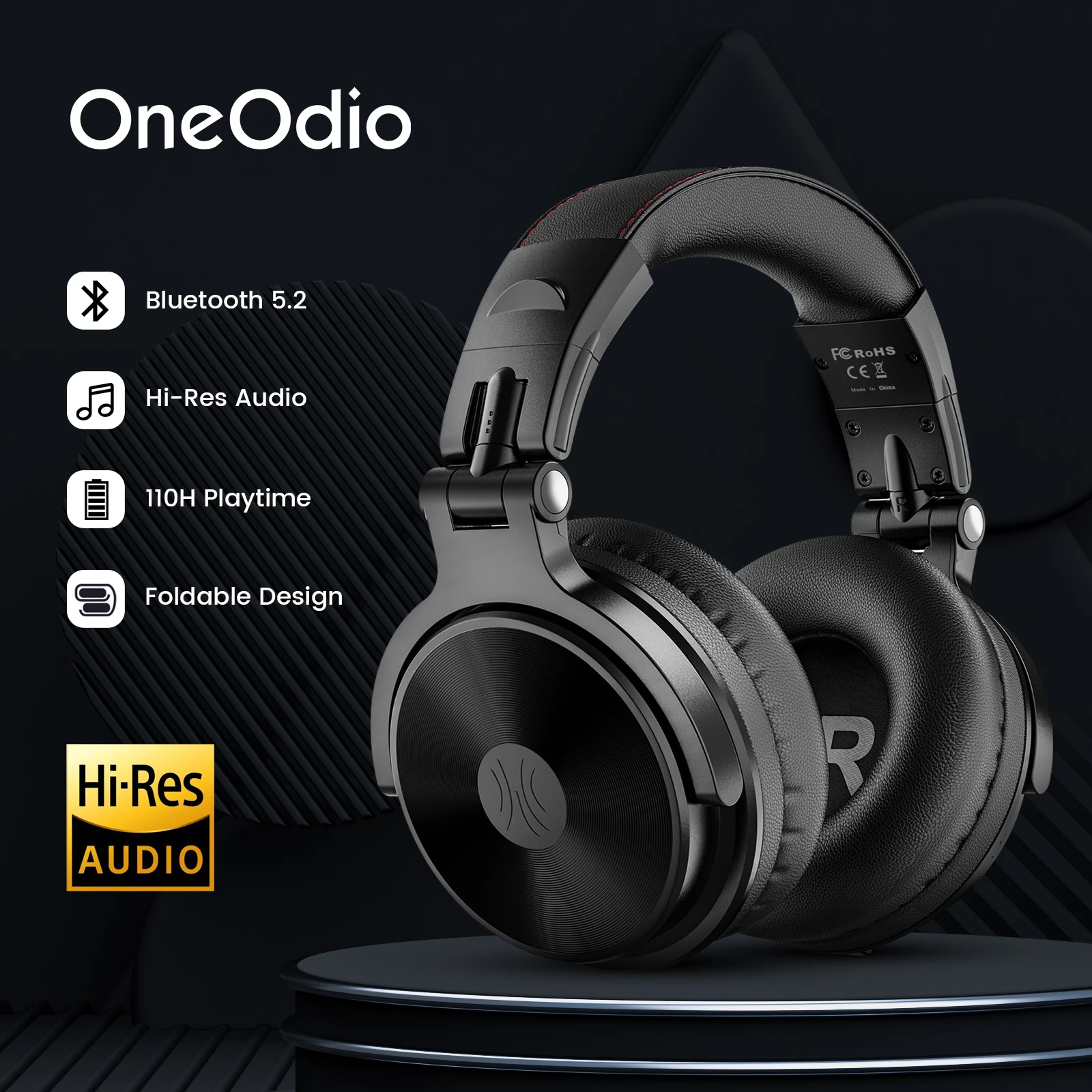 Oneodio Bluetooth 5.2 Headset Wireless Headphones With Microphone 110Hrs Foldable Over Ear Earphones For Mobile Phone PC Sports