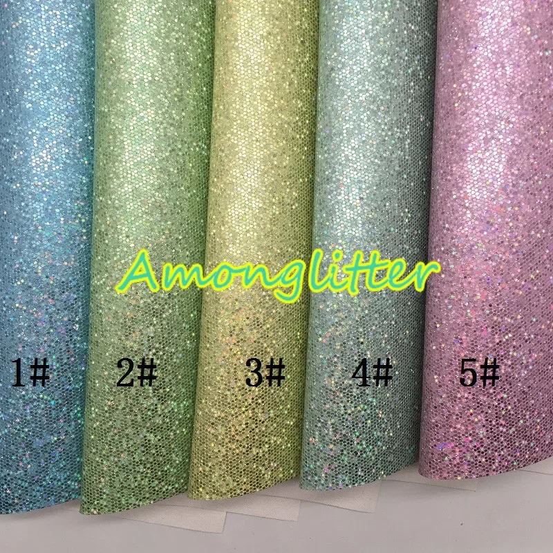 Amonglitter Wholesales Dropshipping Pastel Colors Iridescent Glitter Leather Faux Fabric Vinyl Sheets 21X29CM MB164