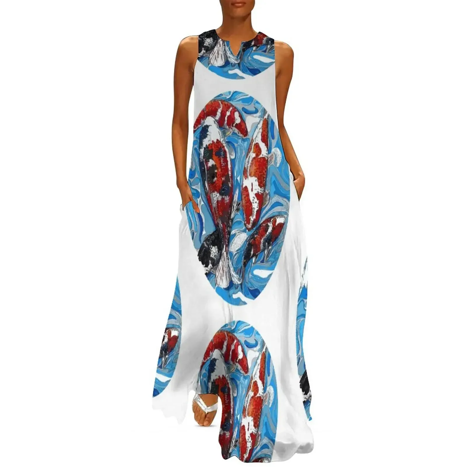 

Fishy goings on, Koi Carp Fish Artwork Long Dress Clothing female Women's skirt Dress