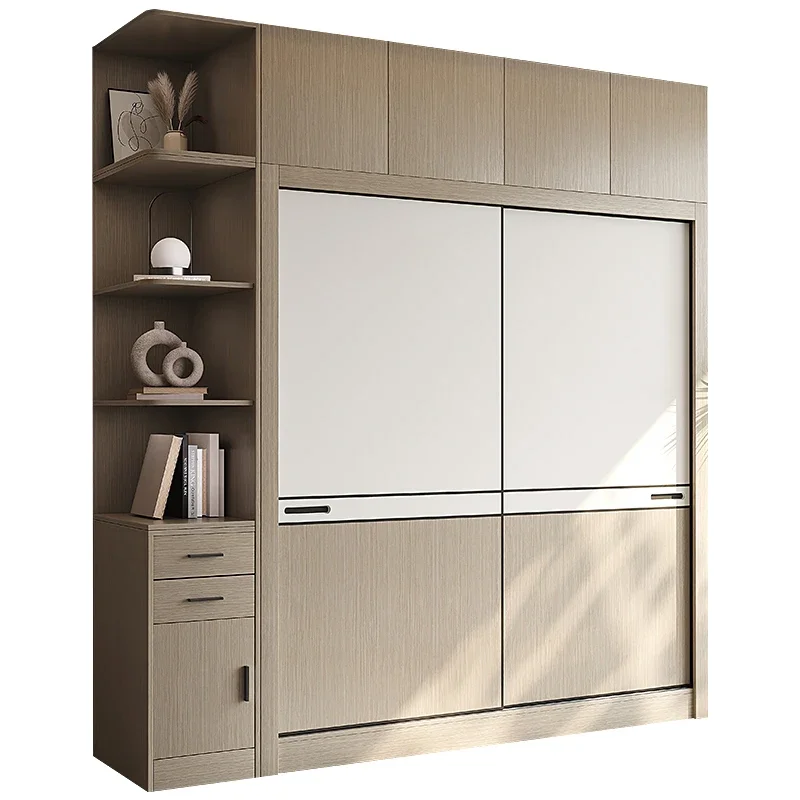 Sliding door wardrobe modern simple small apartment household bedroom finished sliding door cabinet Nordic storage wardrobe