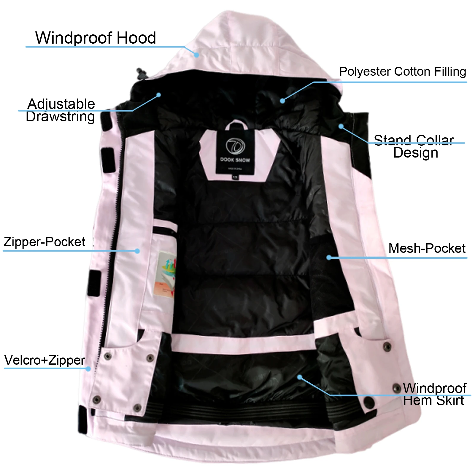 女の子用スノースーツ、フード付き暖かい防風防水子供用スキーウェア、アウトドアスポーツスキーウェア、キッズスノーボードジャケットパンツ