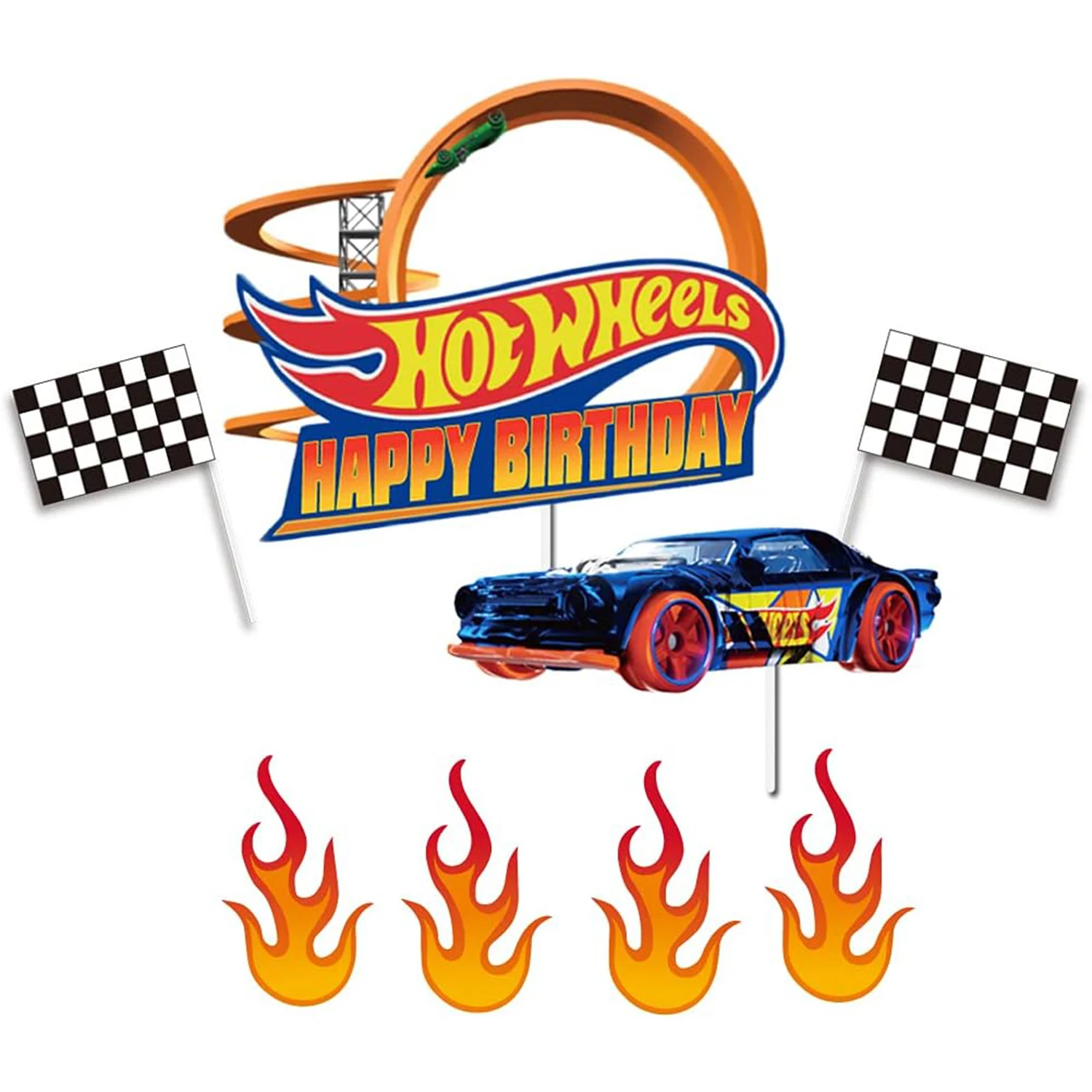 Fire Car Cake Topper Race Car Happy Birthday Cake Decoration Race themed party Cake decortion for boy 's Birthday bady shower