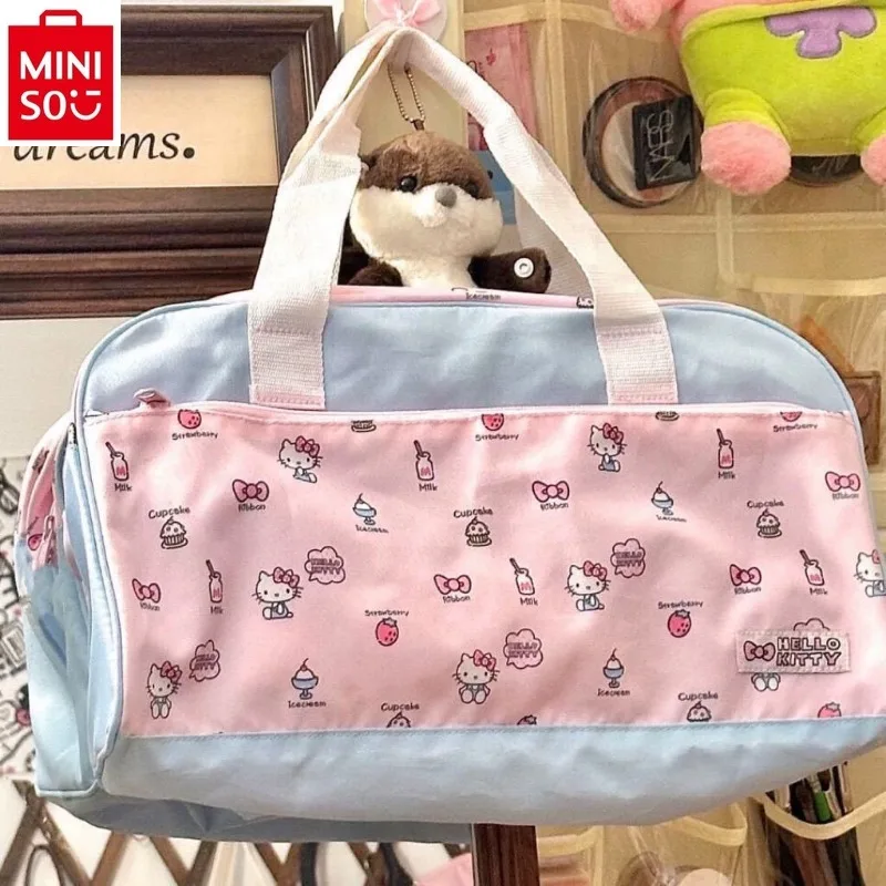 MINISO Cartoon Hello Kitty Sweet and Cute Printed Handbag Fashion Women's Large Capacity Outdoor Luggage Storage Bag