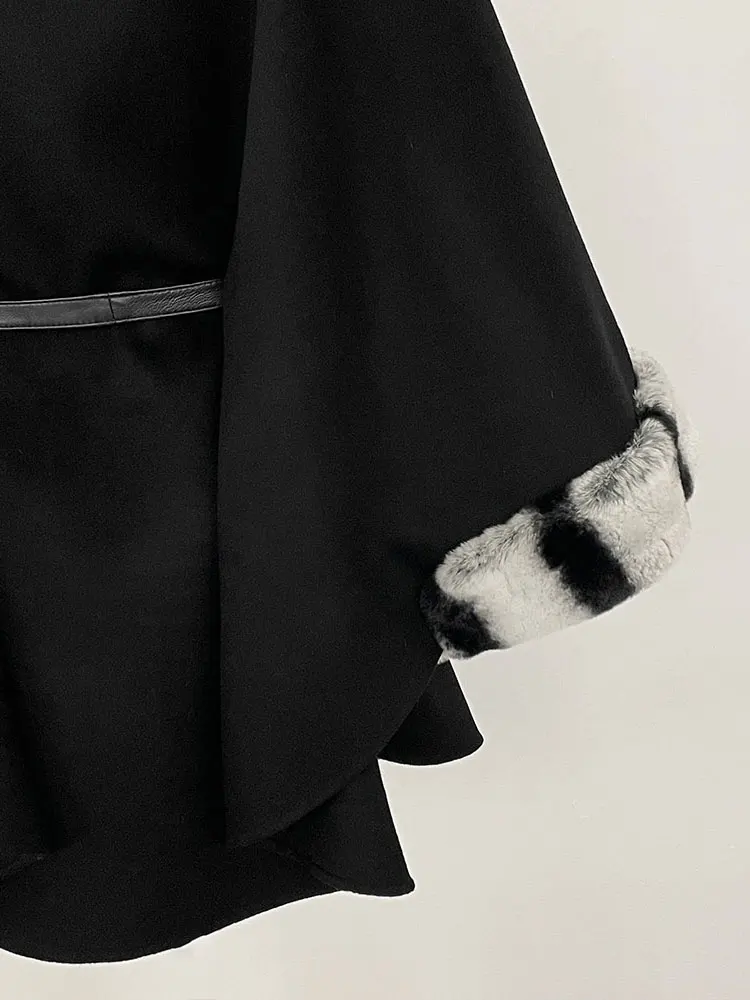 2025 Vera Pelliccia di Coniglio Rex Collo Mantello di Lana Delle Donne Autunno Inverno Abbigliamento Femminile Allentato Manica A Pipistrello Giacca di Lana di Pelliccia Naturale
