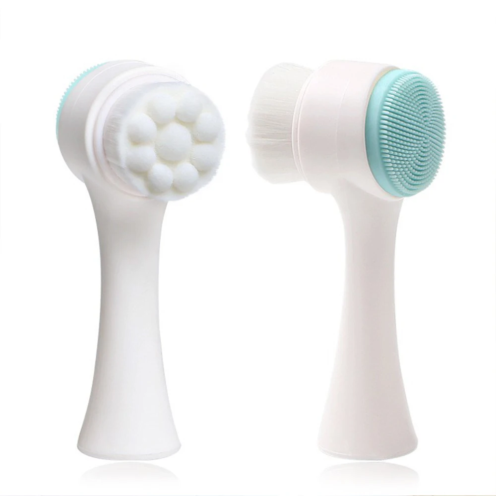 Silicone Facial Cleanser 3D Bilateral Manual Massage Facial Brush Soft Bristles Silicone Double Sided Face Brush Deep Cleansing