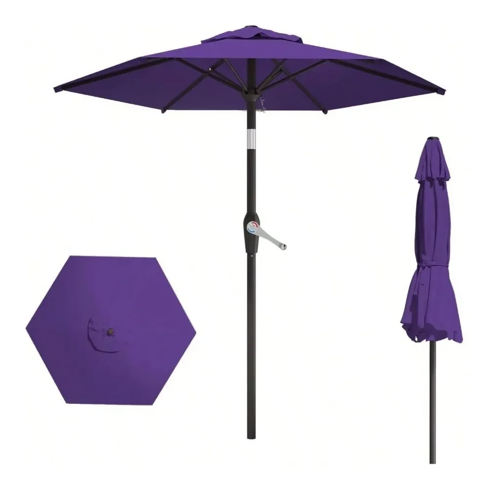 

5FT Patio Table Market Tilt And Crank Heavy Duty Round Outdoor Umbrellas Garden, Deck, Backyard, Pool And Beach, Dark Purple