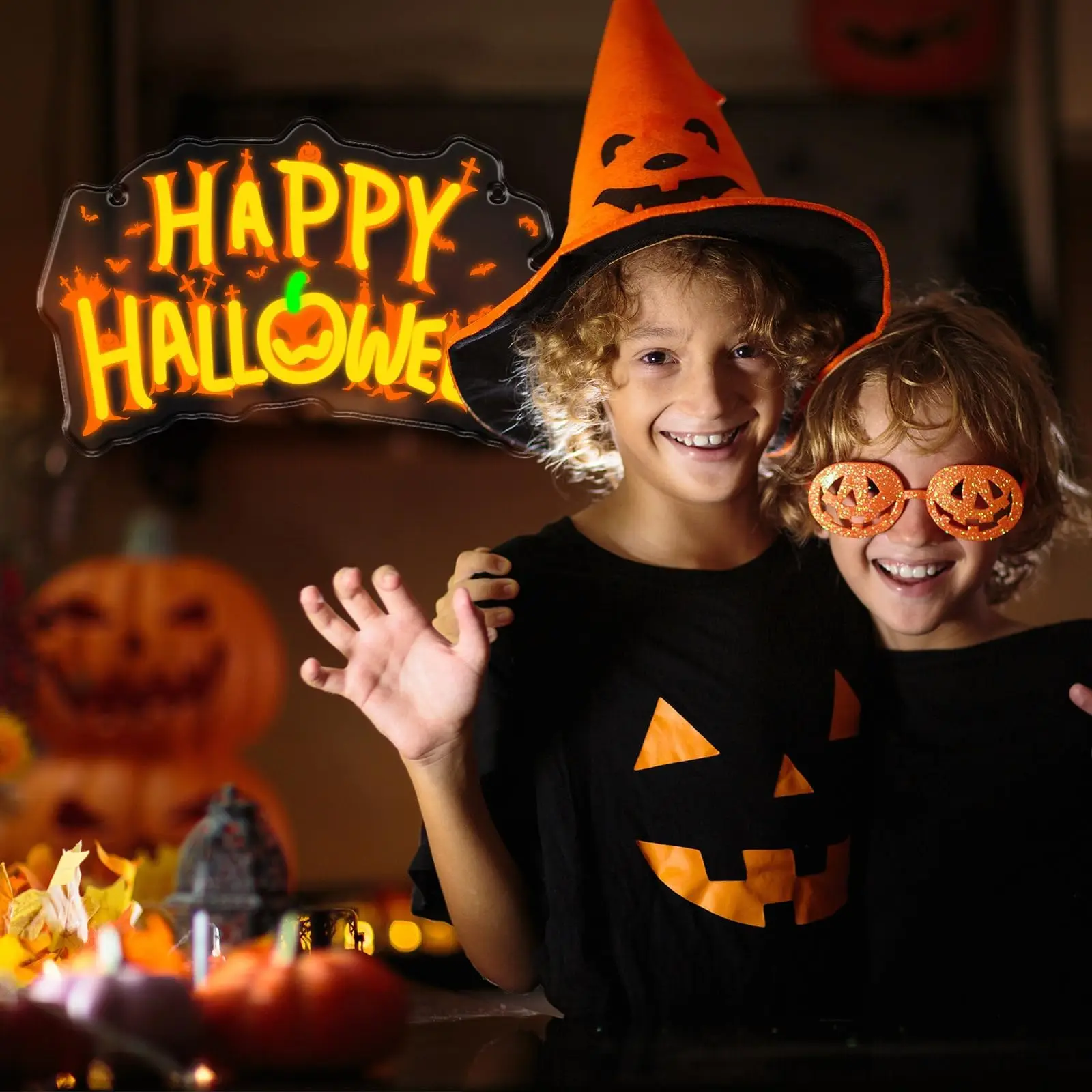 Happy Halloween Pumpkin LED Neon Sign for Wall Decor USB Powered Light Up Acrylic With Hooks Kids Room Living Room Party Decor
