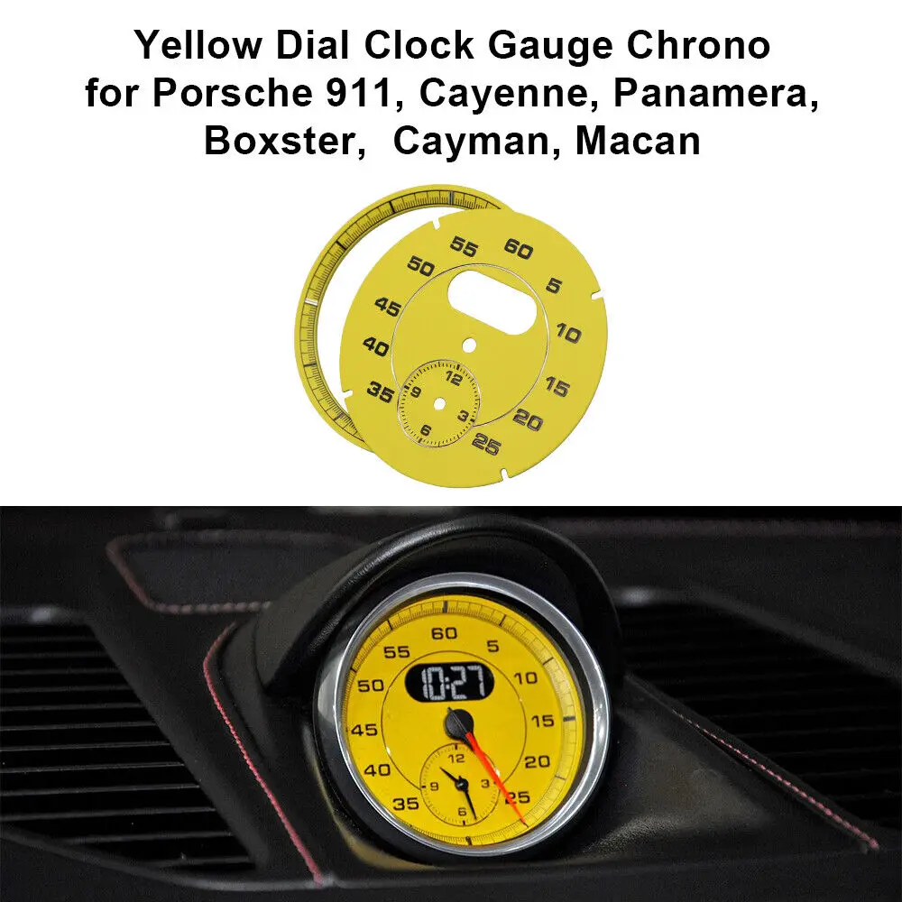 Yellow Dial Clock Gauge Chrono for Porsche 911 Cayenne Panamera Boxster Cayman