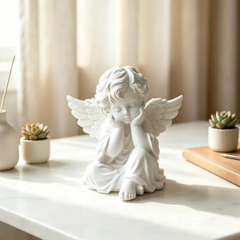 3D Printed Little Angel Statue Ornament Creative Handmade Decor for Bedroom Desktop Living Room Home Display