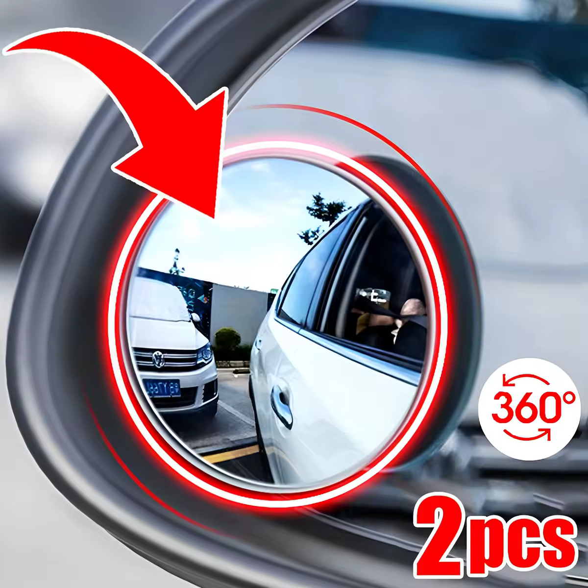 2 יחידות מסגרת עגולה לרכב עם זווית רחבה, מראה אחורית ברורה לעזרה ברכב, מראה נקודת עיוור 360 מעלות, מתכוונן לנהיגה