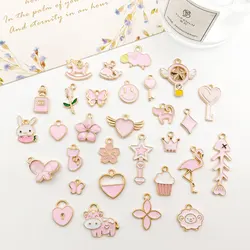 10PCS Pink Drip Oil Color Alloy Enamel Cute Heart Flower Animal Charms Pendant For Dly Earrings Bracelet Jewelry Accessories